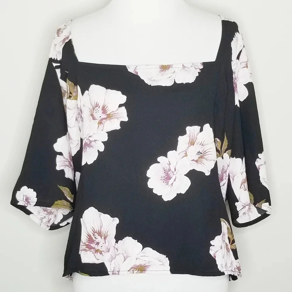 NWT Free Press Black Floral Top XXL